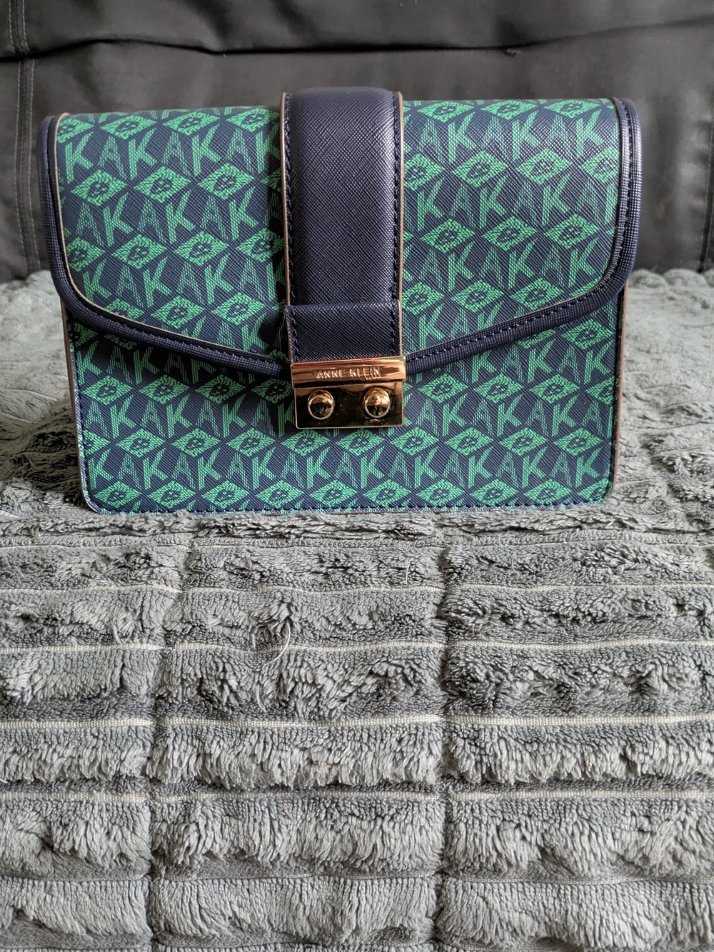 Anne Klein Turquoise & Navy Logo Crossbody Bag